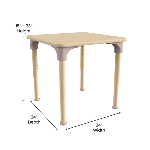 Commercial Grade Adjustable Height Square Wooden Classroom Table - Beech