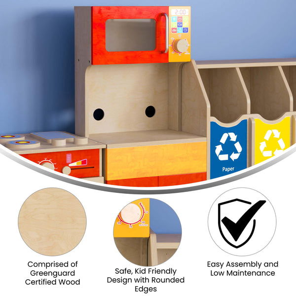 Wooden Commercial Grade Kid's Kitchen Cabinet with Microwave and Storage