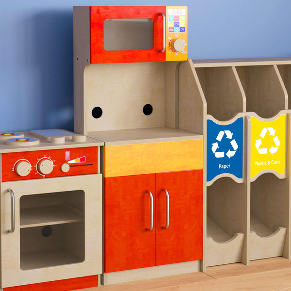 Wooden Commercial Grade Kid's Kitchen Cabinet with Microwave and Storage