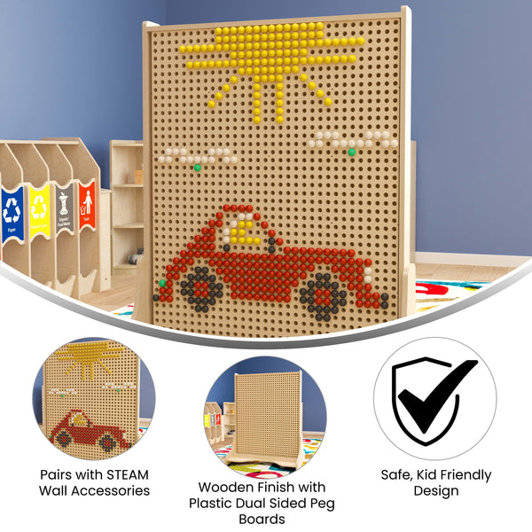 Commercial Grade Double Sided STEAM Wall System with Peg Panels - Natural