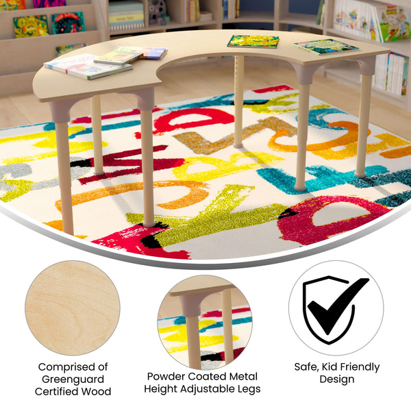 Commercial Grade Adjustable Height Half Circle Wood Activity Table - Beech