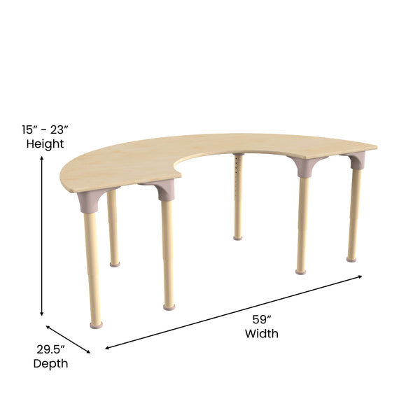 Commercial Grade Adjustable Height Half Circle Wood Activity Table - Beech