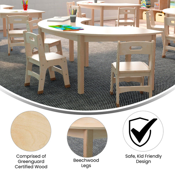 Commercial Grade Half Circle Wooden Classroom Activity Table - Beech