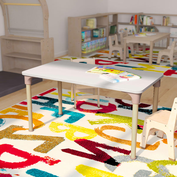 Commercial Grade Adjustable Height Rectangle Wood Activity Table - Beech/White