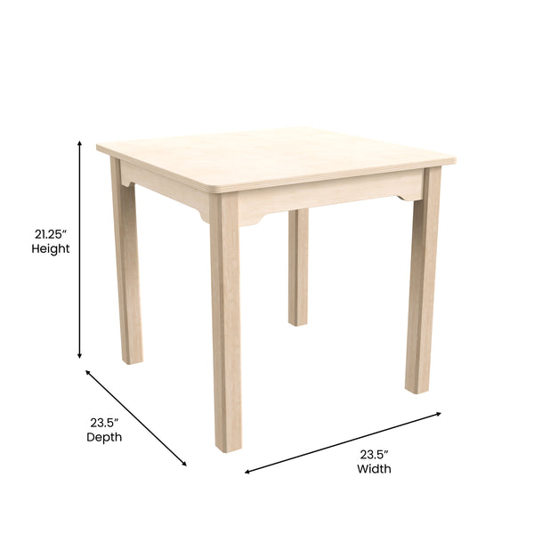 Commercial Grade 23.5inch Square Wooden Preschool Classroom Activity Table - Beech