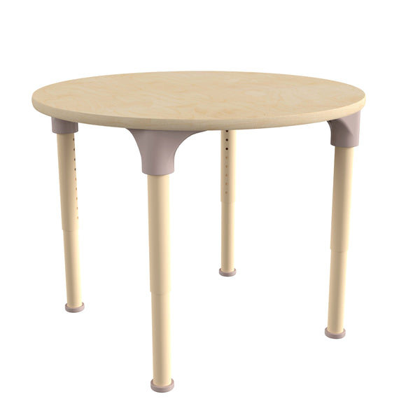 Commercial Grade Adjustable Height Round Wooden Classroom Table - Beech