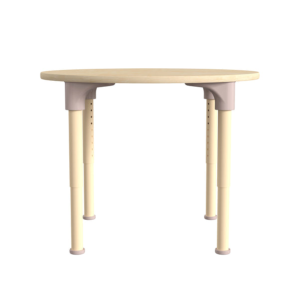 Commercial Grade Adjustable Height Round Wooden Classroom Table - Beech