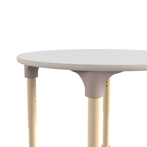 Commercial Grade Adjustable Height Round Wooden Classroom Table - Beech/White