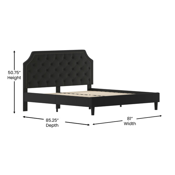 Black,King |#| King Size Arched Tufted Upholstered Platform Bed in Black Fabric