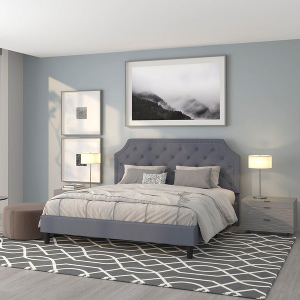 Light Gray,King |#| King Size Arched Tufted Upholstered Platform Bed in Light Gray Fabric