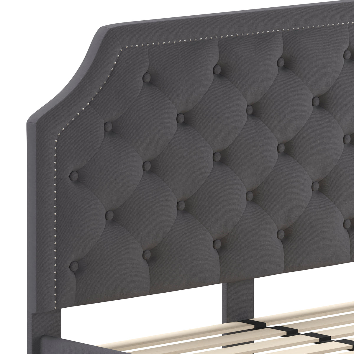 Dark Gray,Queen |#| Queen Size Arched Tufted Upholstered Platform Bed in Dark Gray Fabric