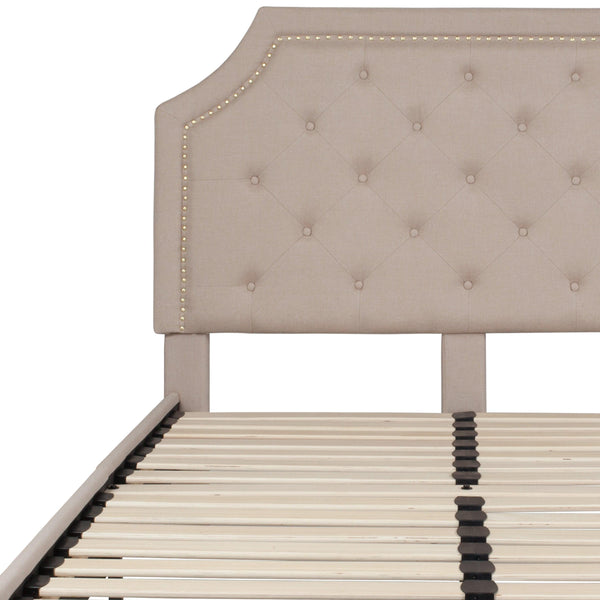 Beige,Full |#| Full Size Arched Tufted Upholstered Platform Bed in Beige Fabric