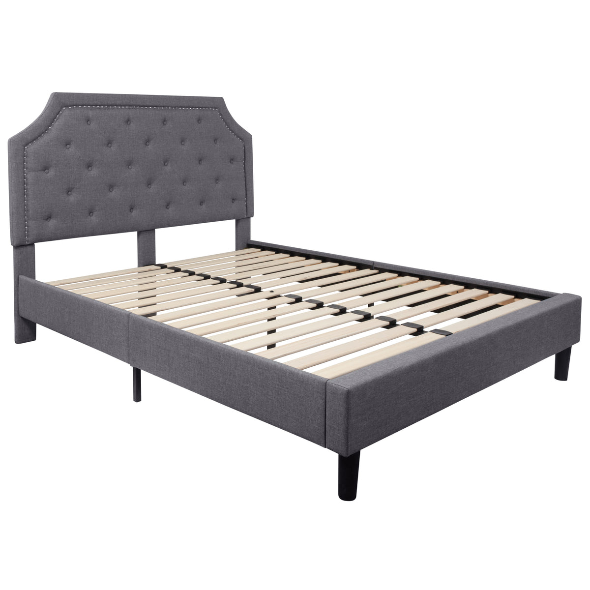 Light Gray,Queen |#| Queen Size Arched Tufted Upholstered Platform Bed in Light Gray Fabric