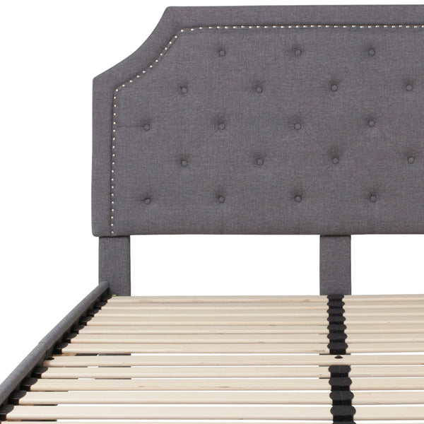 Light Gray,Queen |#| Queen Size Arched Tufted Upholstered Platform Bed in Light Gray Fabric