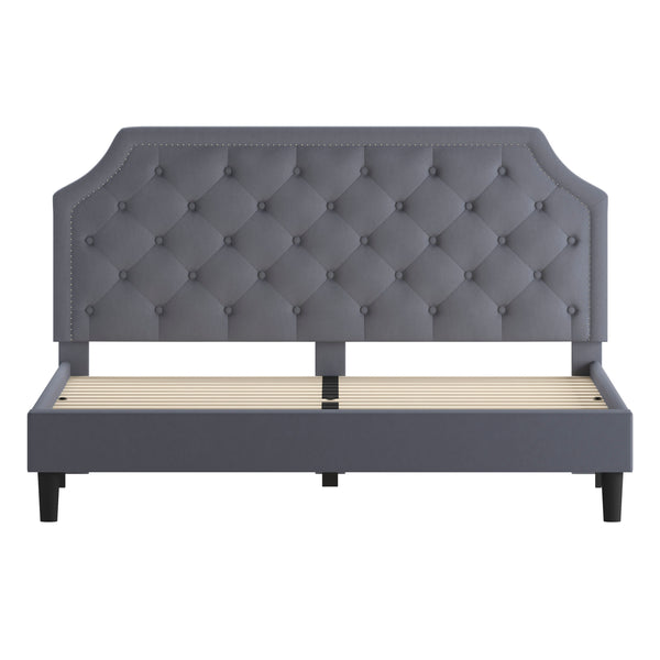 Light Gray,King |#| King Size Arched Tufted Upholstered Platform Bed in Light Gray Fabric