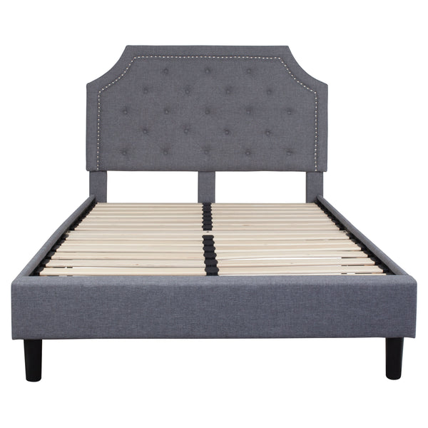 Light Gray,Full |#| Full Size Arched Tufted Upholstered Platform Bed in Light Gray Fabric