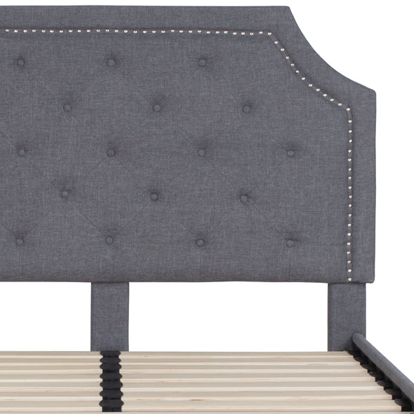 Light Gray,Full |#| Full Size Arched Tufted Upholstered Platform Bed in Light Gray Fabric