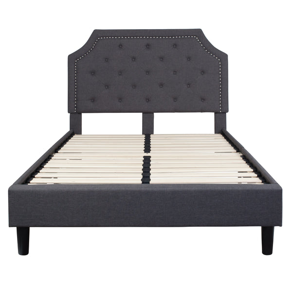 Dark Gray,Full |#| Full Size Arched Tufted Upholstered Platform Bed in Dark Gray Fabric