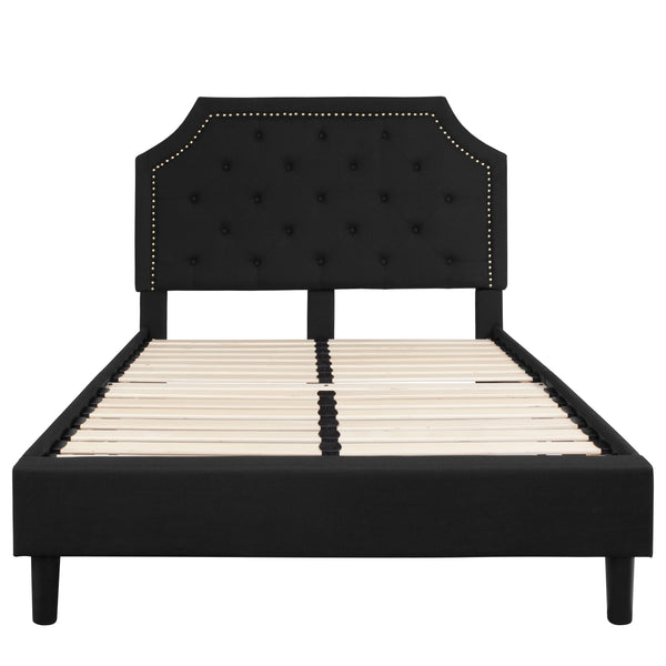 Black,Full |#| Full Size Arched Tufted Upholstered Platform Bed in Black Fabric