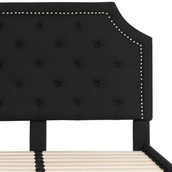 Black,Full |#| Full Size Arched Tufted Upholstered Platform Bed in Black Fabric