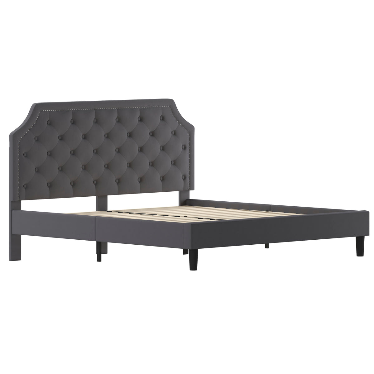 Dark Gray,King |#| King Size Arched Tufted Upholstered Platform Bed in Dark Gray Fabric