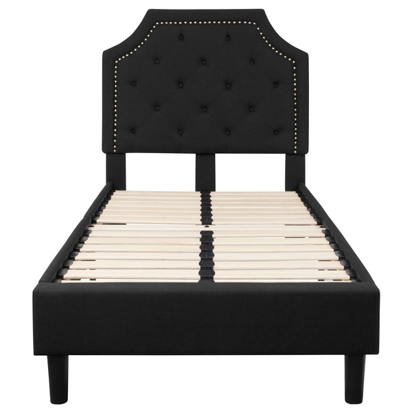 Black,Twin |#| Twin Size Arched Tufted Upholstered Platform Bed in Black Fabric