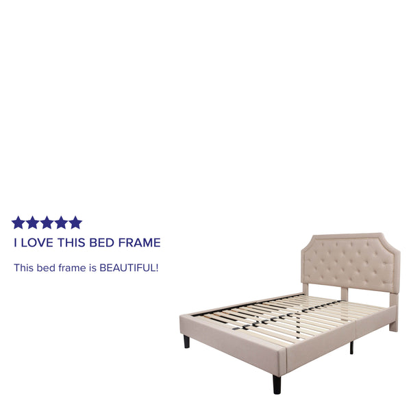 Beige,Queen |#| Queen Size Arched Tufted Upholstered Platform Bed in Beige Fabric