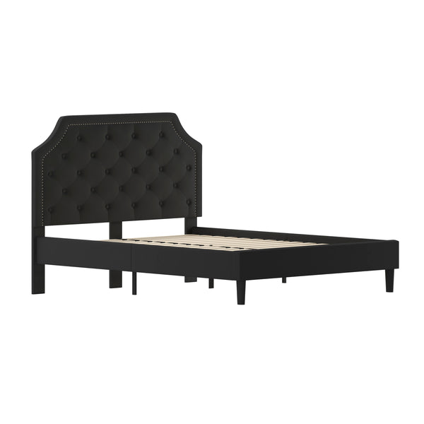 Black,Queen |#| Queen Size Arched Tufted Upholstered Platform Bed in Black Fabric