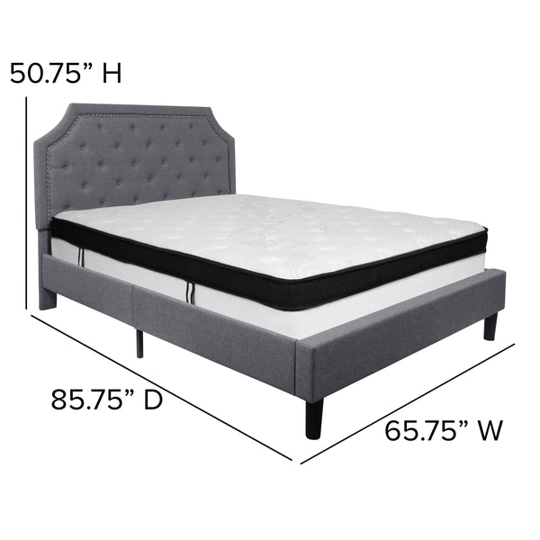 Light Gray,Queen |#| Queen Size Arched Tufted Lt Gray Fabric Platform Bed with Memory Foam Mattress