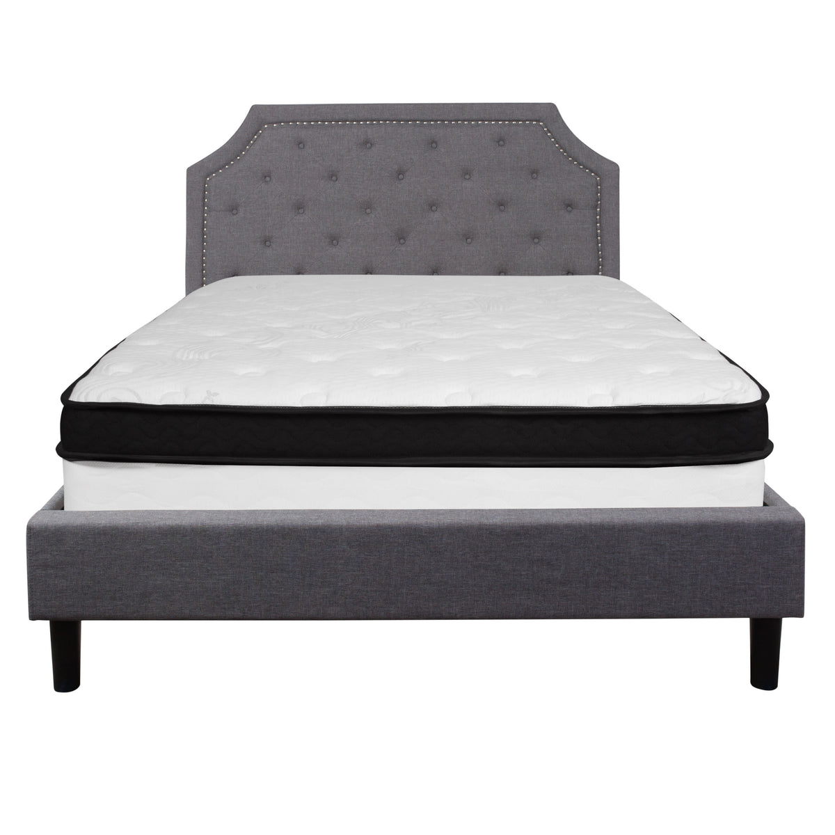 Light Gray,Queen |#| Queen Size Arched Tufted Lt Gray Fabric Platform Bed with Memory Foam Mattress