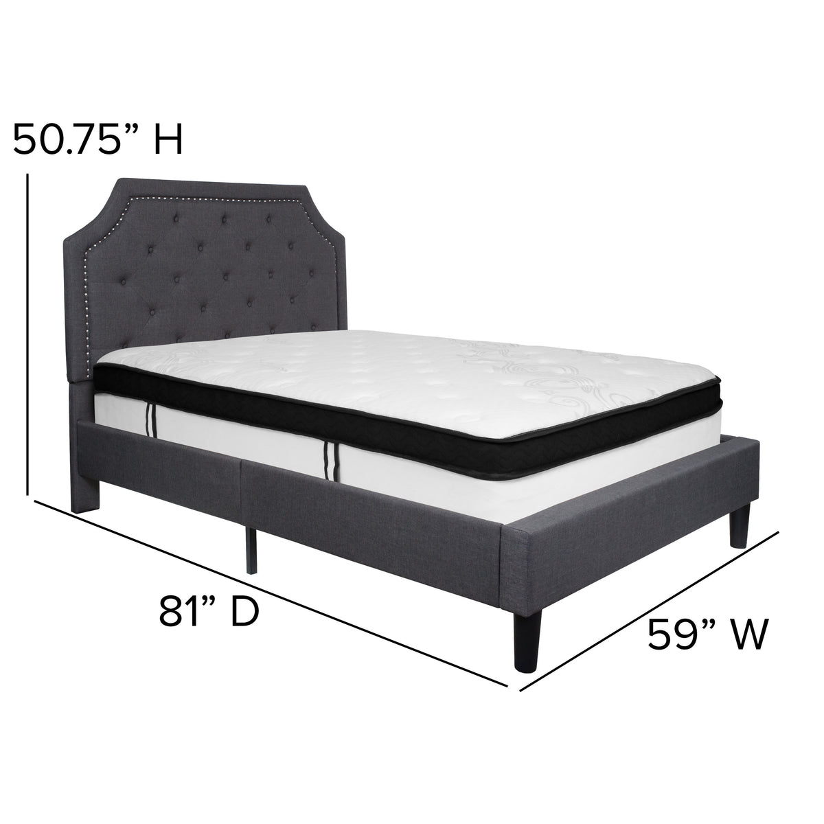 Dark Gray,Full |#| Full Size Arched Tufted Dark Gray Fabric Platform Bed with Memory Foam Mattress