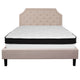 Beige,Queen |#| Queen Size Arched Tufted Beige Fabric Platform Bed with Memory Foam Mattress