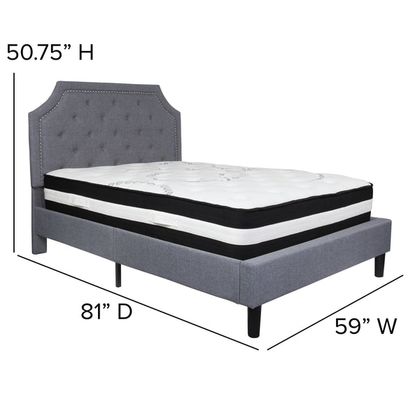 Light Gray,Full |#| Full Size Arched Tufted Lt Gray Fabric Platform Bed with Pocket Spring Mattress