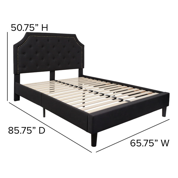 Black,Queen |#| Queen Tufted Platform Bed in Black Fabric with 10 Inch Pocket Spring Mattress