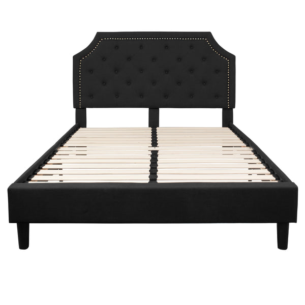 Black,Queen |#| Queen Tufted Platform Bed in Black Fabric with 10 Inch Pocket Spring Mattress