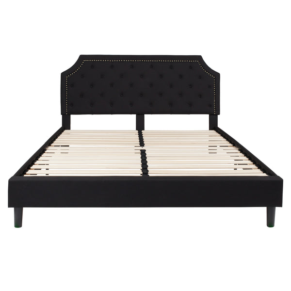 Black,King |#| King Tufted Platform Bed in Black Fabric with 10 Inch Pocket Spring Mattress