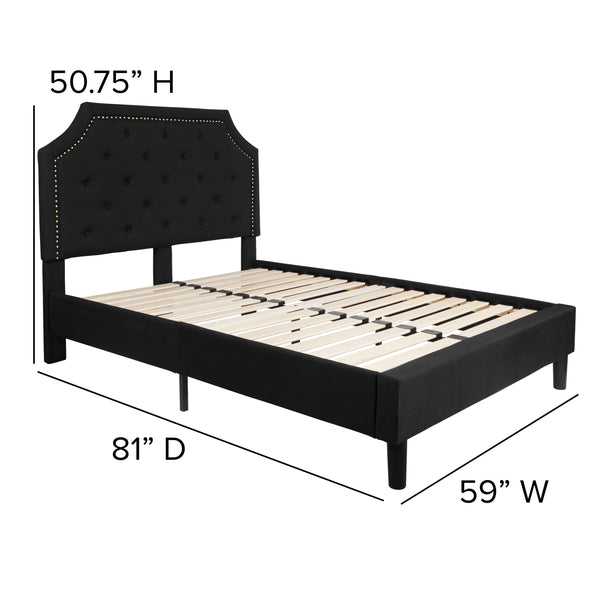 Black,Full |#| Full Tufted Platform Bed in Black Fabric with 10 Inch Pocket Spring Mattress