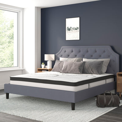 Brighton Tufted Upholstered Platform Bed with 10 Inch CertiPUR-US Certified Foam and Pocket Spring Mattress