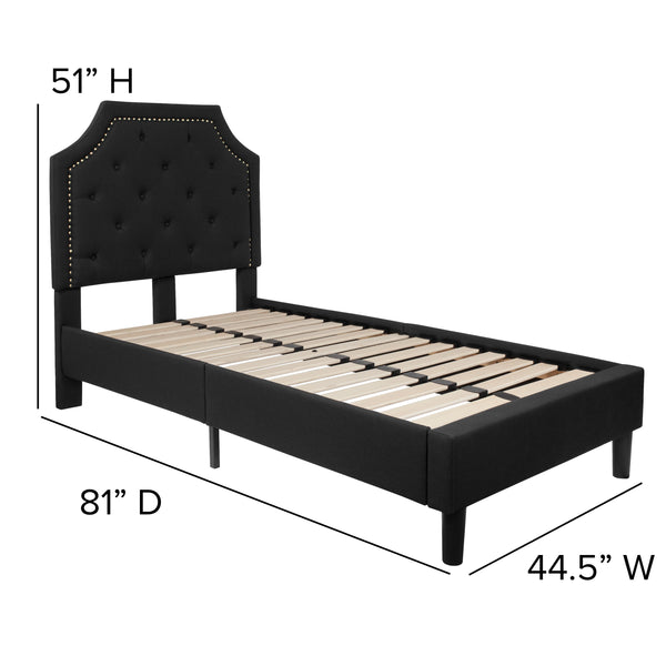 Black,Twin |#| Twin Tufted Platform Bed in Black Fabric with 10 Inch Pocket Spring Mattress