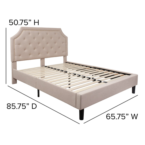 Beige,Queen |#| Queen Tufted Platform Bed in Beige Fabric with 10 Inch Pocket Spring Mattress