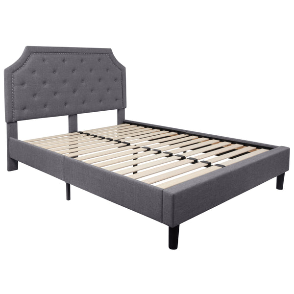 Light Gray,Queen |#| Queen Tufted Platform Bed in Light Gray Fabric with 10in. Pocket Spring Mattress