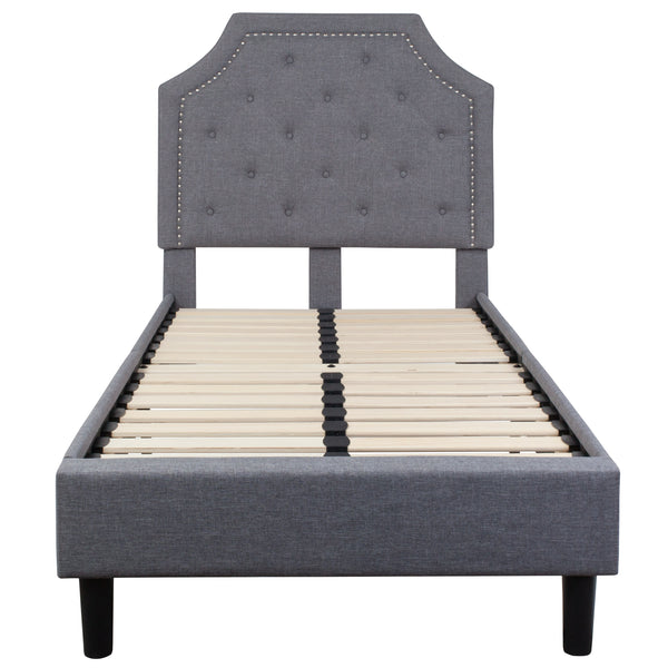 Light Gray,Twin |#| Twin Tufted Platform Bed in Light Gray Fabric with 10in. Pocket Spring Mattress