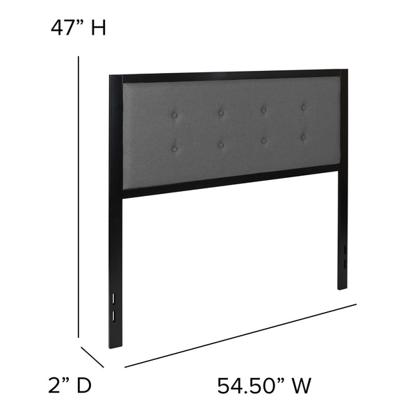 Dark Gray,Full |#| Full Size Upholstered Metal Panel Headboard in Tufted Dark Gray Fabric