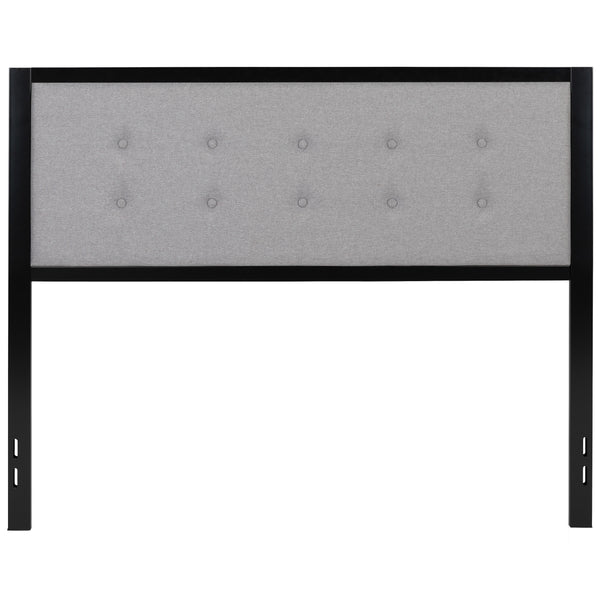 Light Gray,Queen |#| Queen Size Upholstered Metal Panel Headboard in Tufted Light Gray Fabric