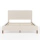 Beige Fabric/Walnut Legs,Queen |#| Faux Linen Upholstered Queen Size Platform Bed with Piped Headboard in Beige