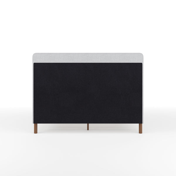Gray Fabric/Walnut Legs,Full |#| Faux Linen Upholstered Full Size Platform Bed with Piped Headboard in Gray