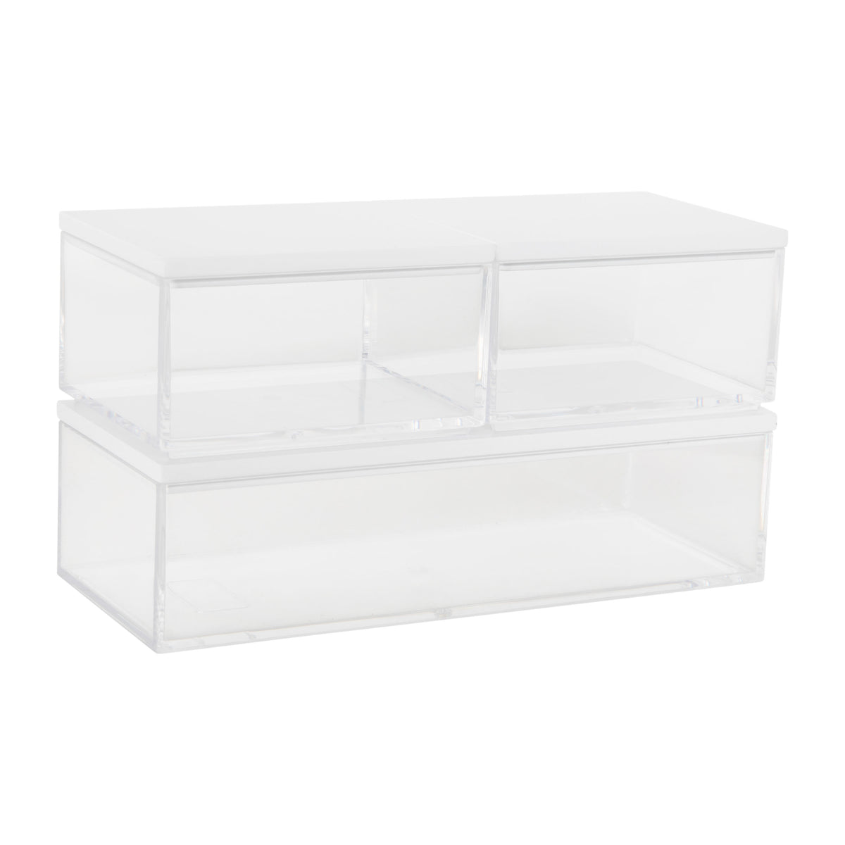 Clear/White |#| Premium Clear Plastic Storage Bins with White MDF Lids-2-SM/1-MED