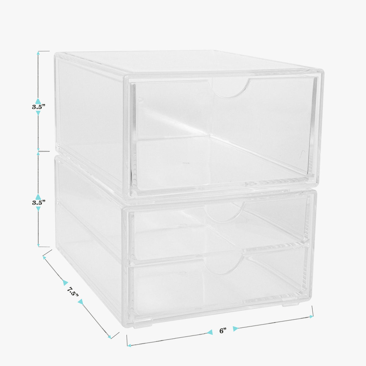 Set of 2 Clear Plastic Desktop Storage Boxes - 1 Single Drawer - 1 Double Drawer