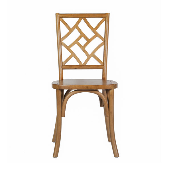 Pecan |#| Commercial Solid Wood Stackable Dining Chair with Intricate Back Detail in Pecan