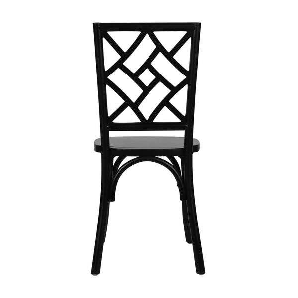 Black |#| Commercial Solid Wood Stackable Dining Chair with Intricate Back Detail in Black
